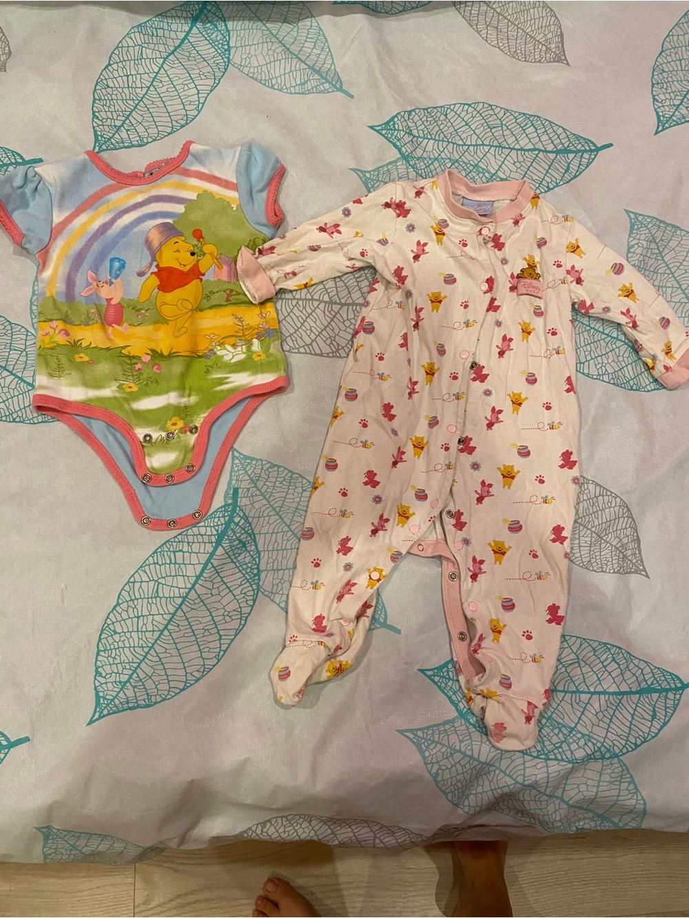 Pink Winnie the Pooh Floral Footed One-Piece for Babies